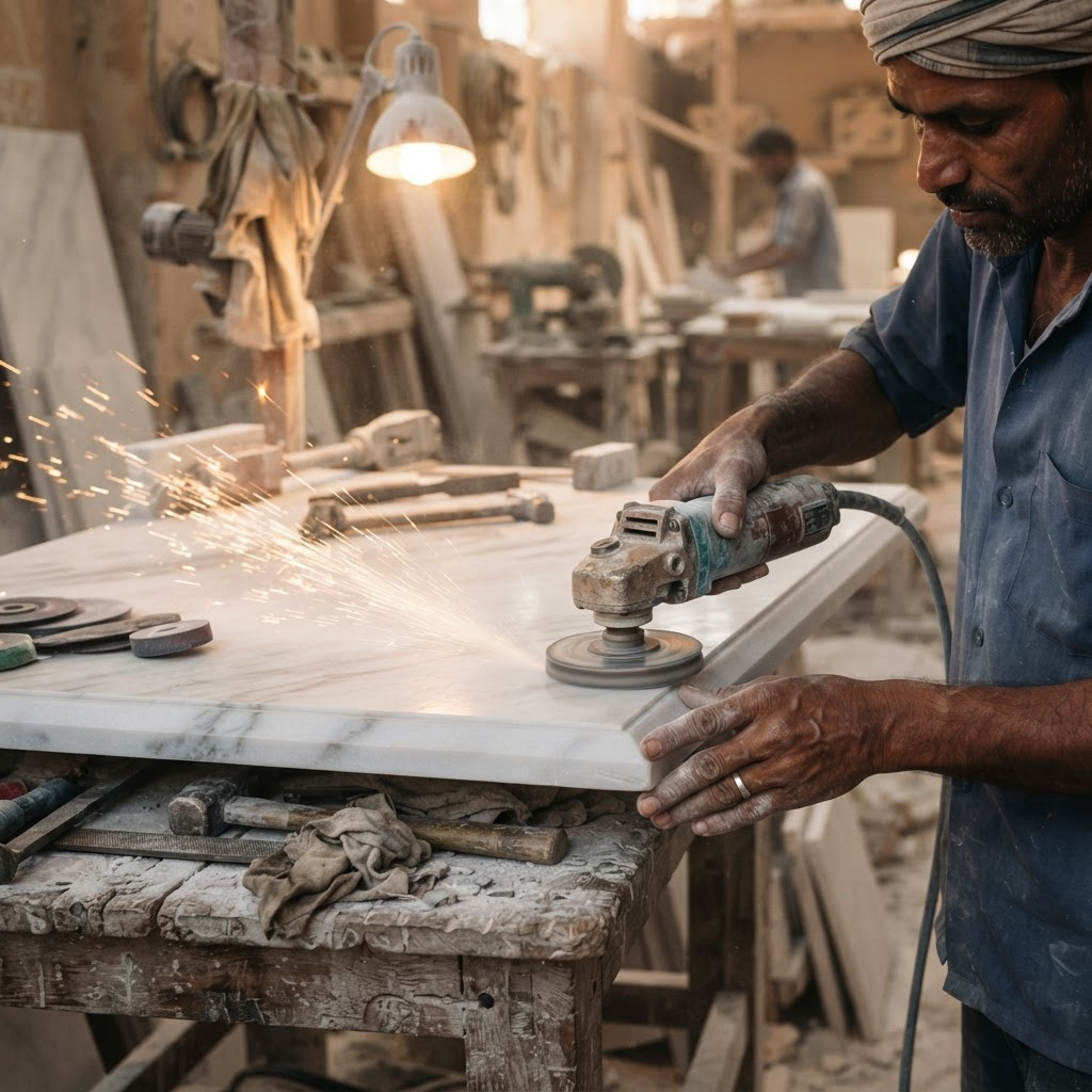 Custom Finishing — Stone Slab Studio marble process in Kishangarh, Rajasthan