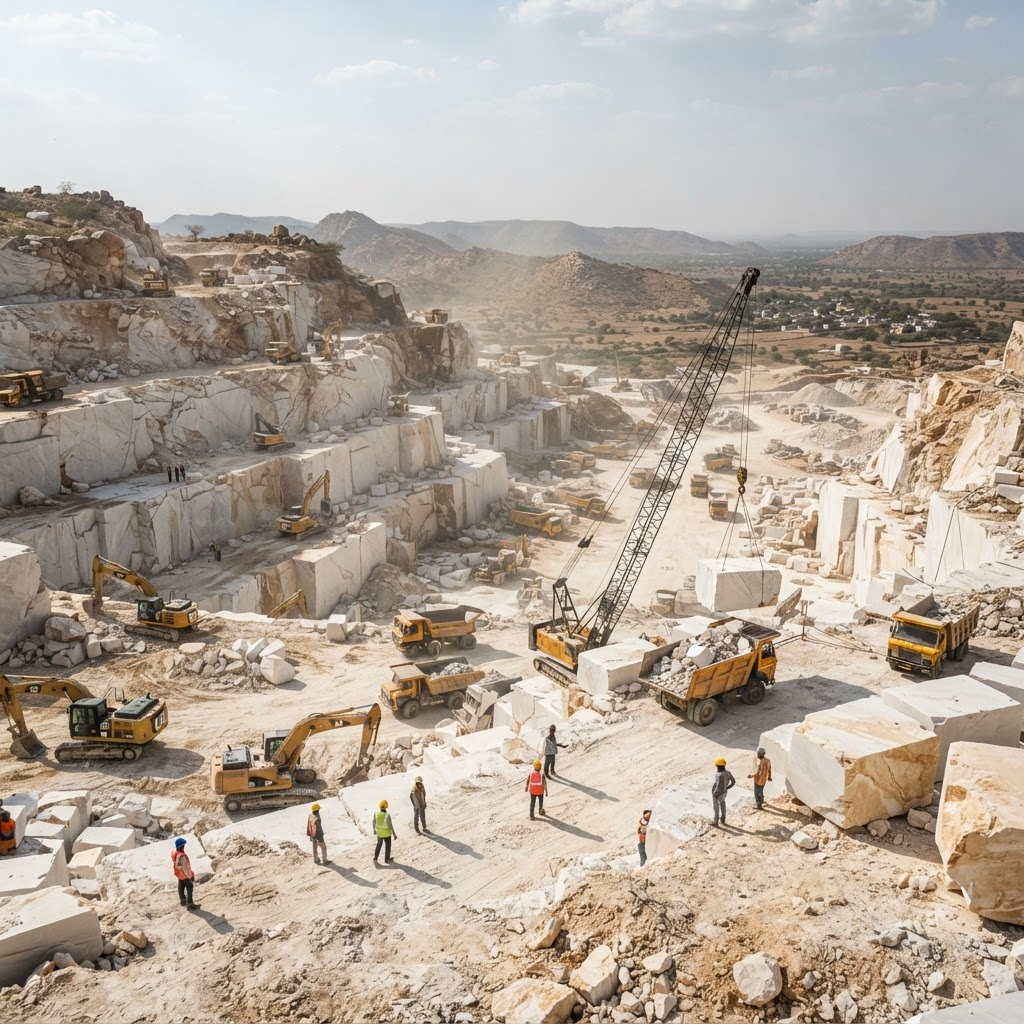 Quarrying — Stone Slab Studio marble process in Kishangarh, Rajasthan